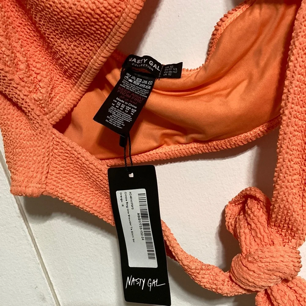 NASTY GAL Crinkle Sexy Cut Ring One Shoulder Bikini Orange Women Size 12